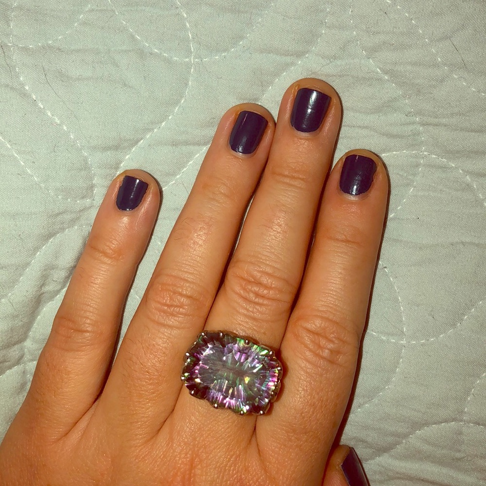 Silver ring with multicolor stone